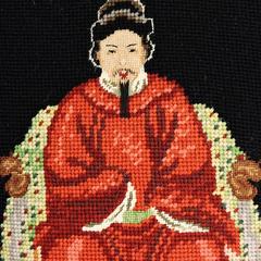 Exceptional Pair of Vintage English Needlepoint Chinoiserie Rectangular Pillows
