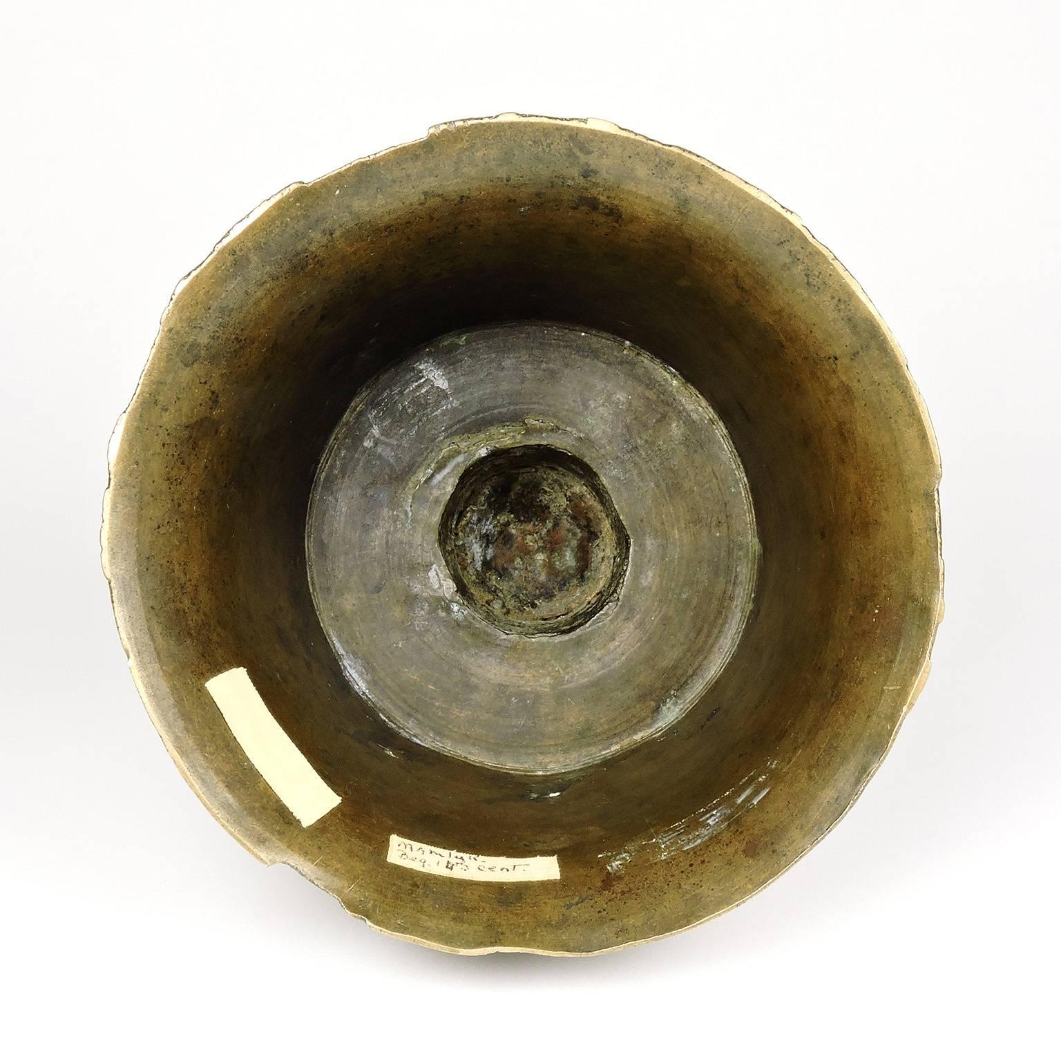 14th Century Egyptian Mamluk Calligraphic Brass Candlestick In Good Condition In Concord, MA
