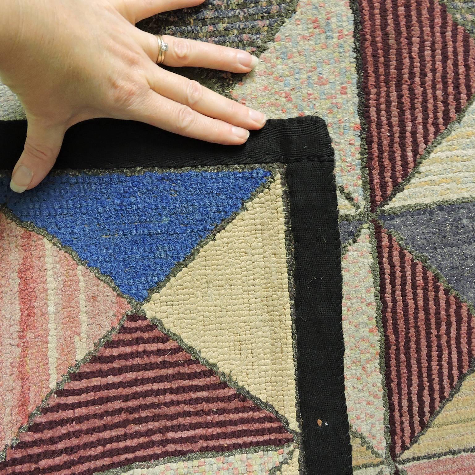 American Exceptionally Graphic and Colorful Vintage Geometric Hook Rug For Sale