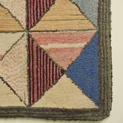 Exceptionally Graphic and Colorful Vintage Geometric Hook Rug