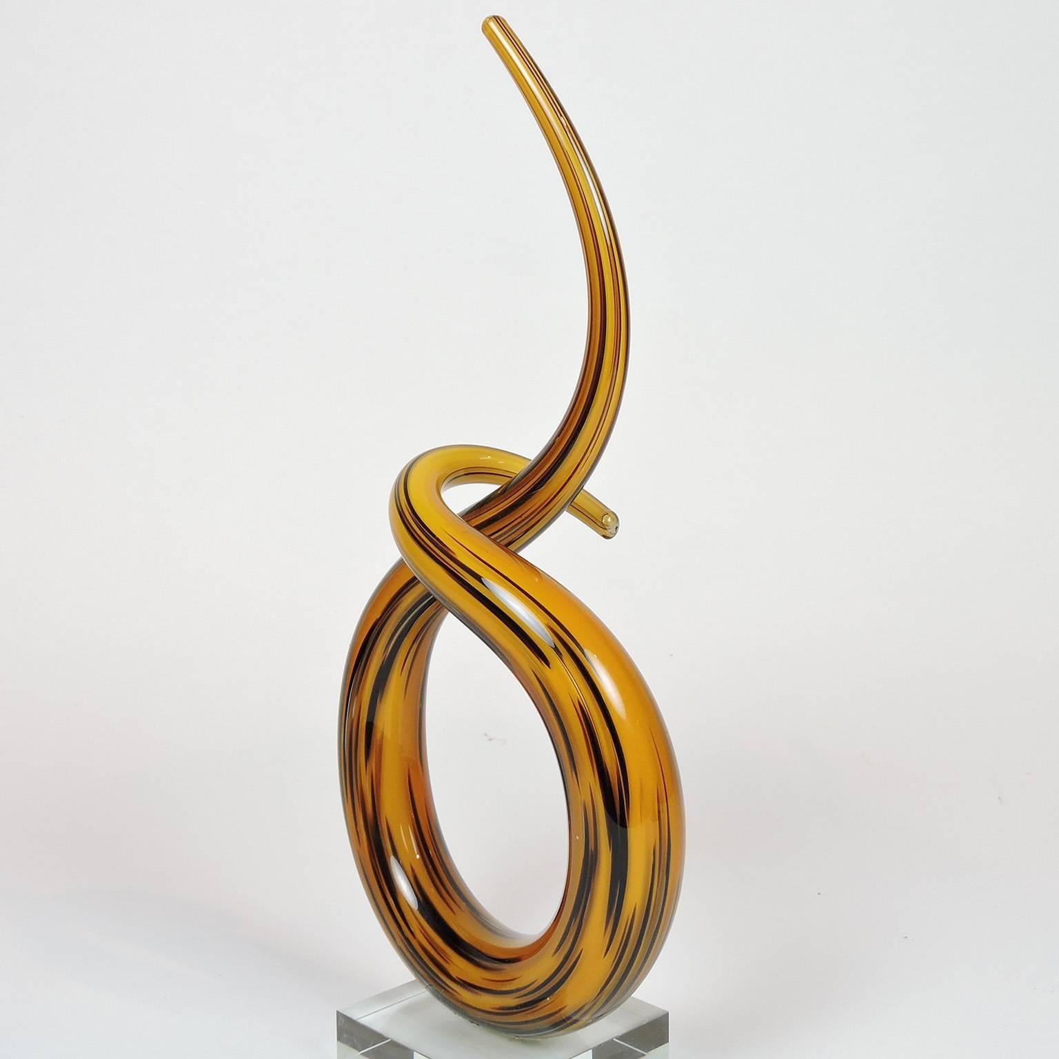 Italian Murano Handblown Glass Twisted Knot Sculpture