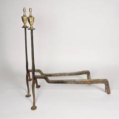 Pair of American Federal Hand-Forged Wrought Iron Knife Blade Andirons