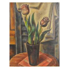 20th Century Umberto Romano Still Life of Tulips Oil on Board 12