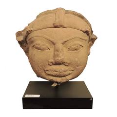 Massive South Indian Carved Stone Head of Buddha 13th-14th Century