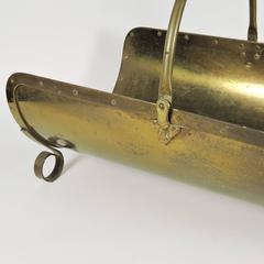 Arts & Crafts Period Brass Scroll Foot Log Carrier