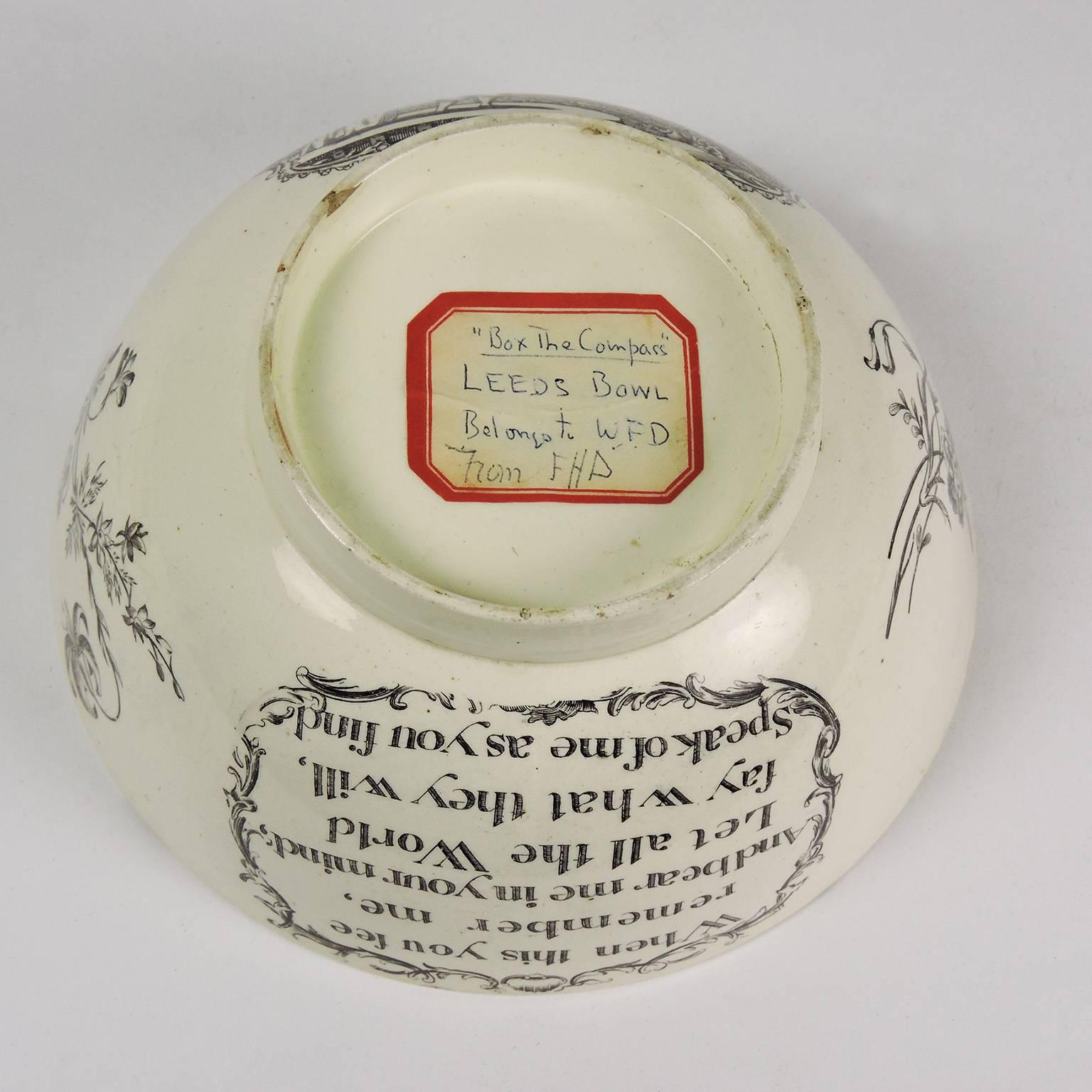 Rare 18th Century English Cream ware Black Transferware Bowl For Sale 1
