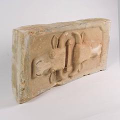 19th Century Carved Sandstone Architectural Element with Double Bulls Heads