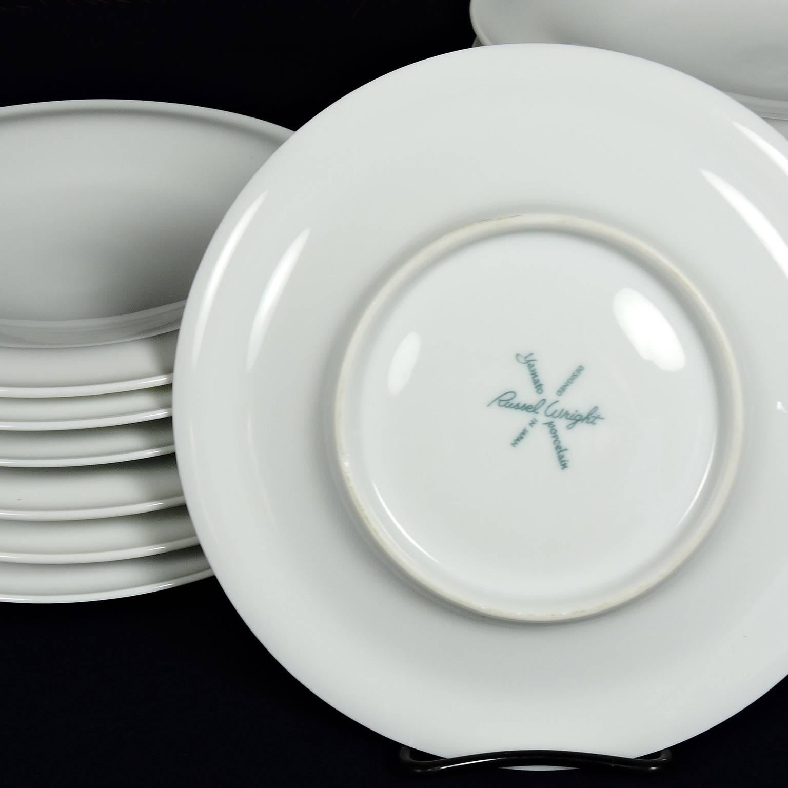 A rare set of seventeen Russel Wright “Theme Formal” Yamato porcelain lunch plates, circa 1964; white porcelain plates with raised rim, diameter: 8 in.

Note: Russel Wright (1904-1976) was an American Industrial designer who designed domestic and