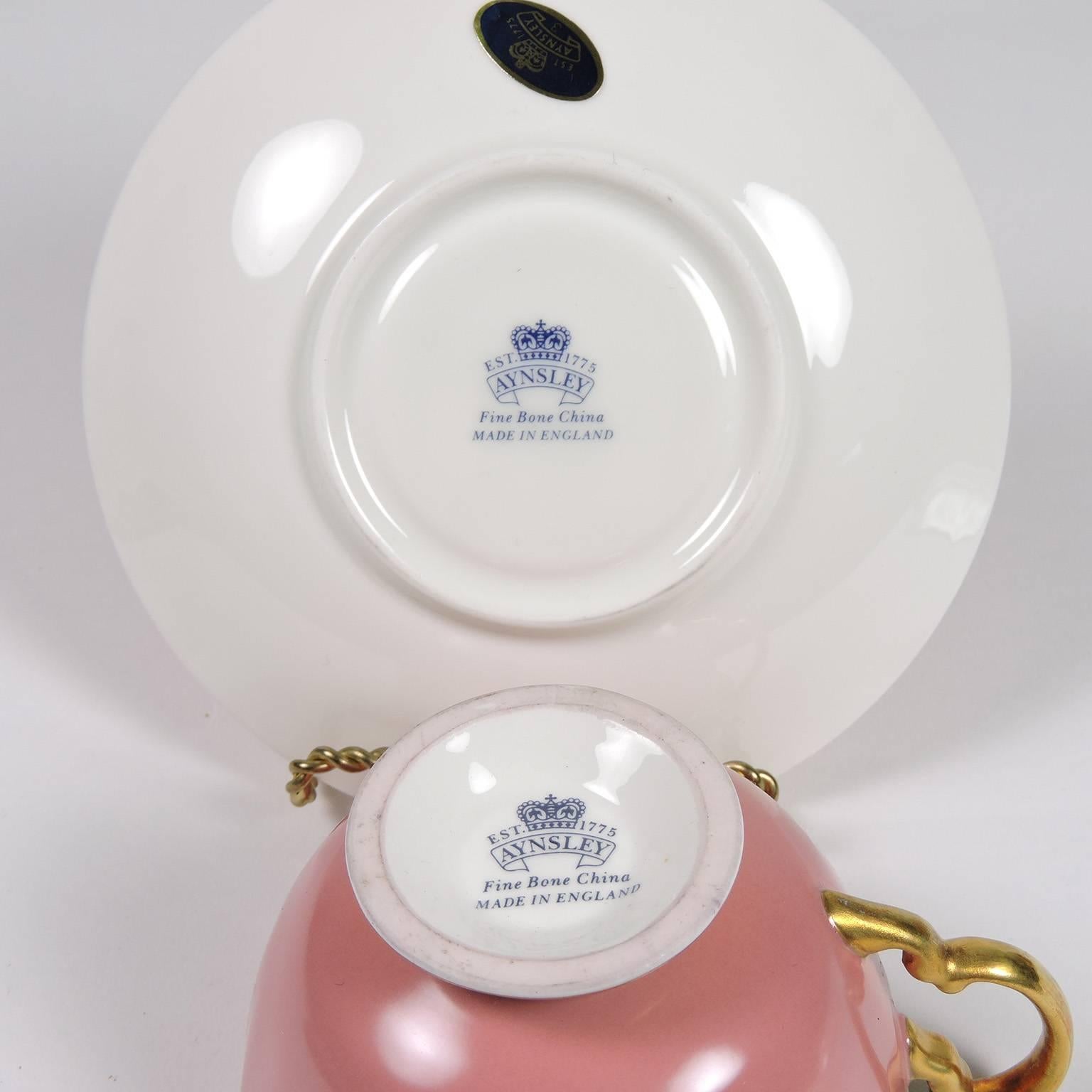 Vintage Set of Twelve English Aynsley Bone China Cups and Saucers In Excellent Condition In Concord, MA