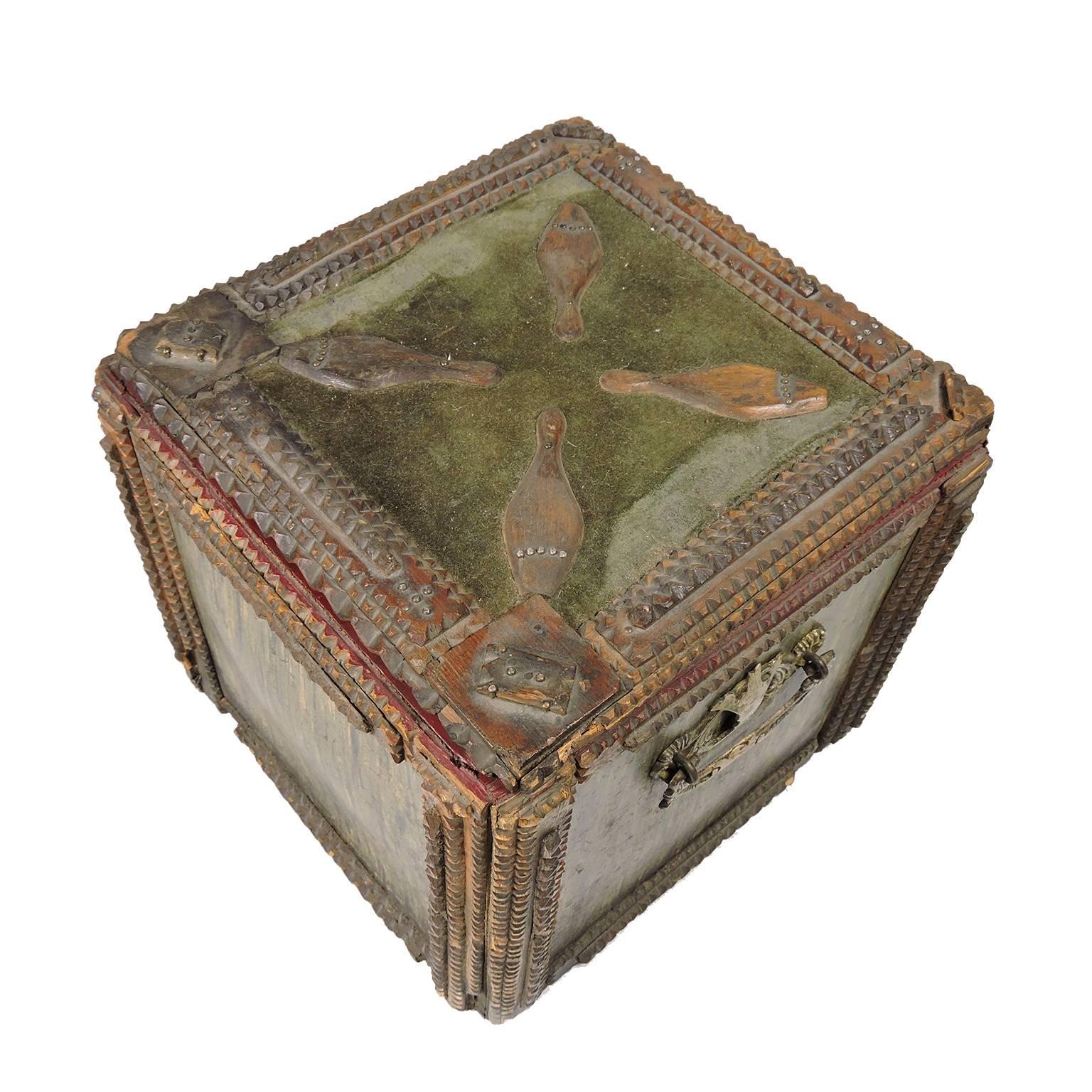 American Unusual Tramp Art Fitted Bowling Ball Box