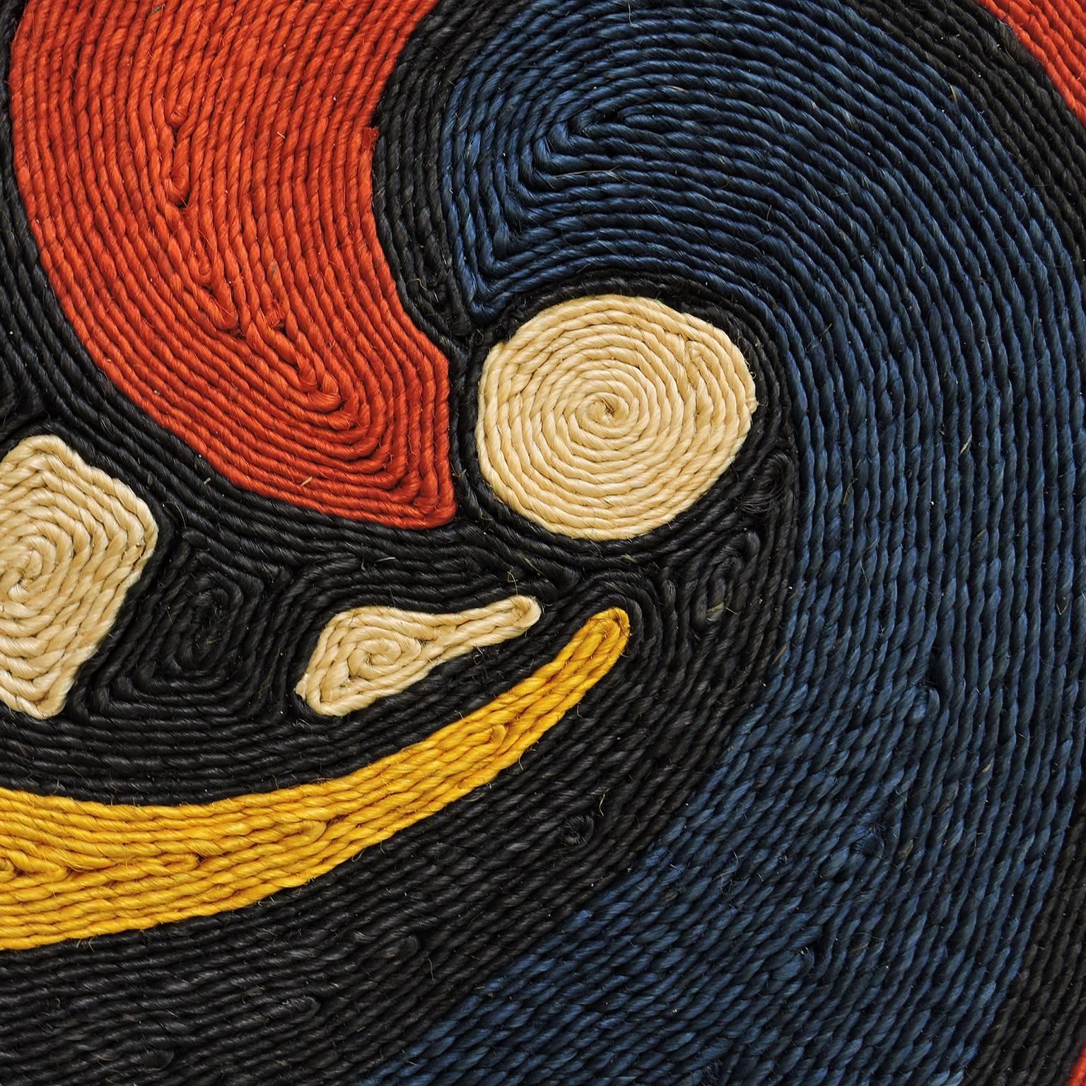 Maguey fiber mat wall hanging after Alexander Calder (American, 1898-1976.)
circa 1975; Produced by C.A.C. Publications, number 22 from an edition of 100, dyed and woven Maguey fiber, made in Central America; signed and dated in weave © Calder 75