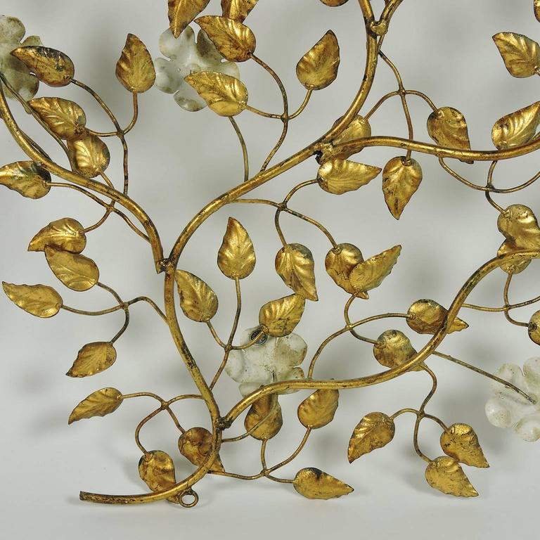 Italian MidCentury Modern Gilt and Tole Painted Metal Floral Wall