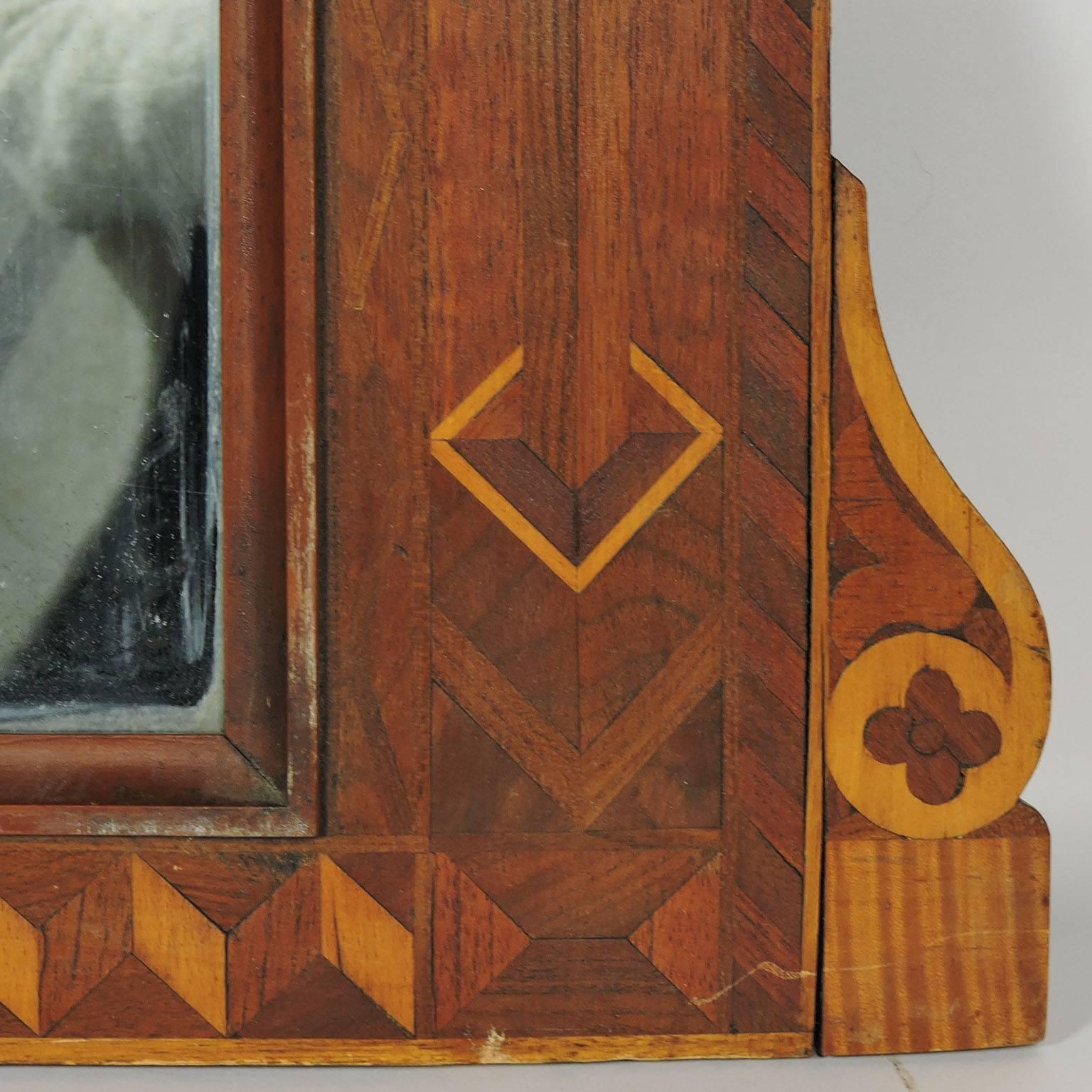 American 19th Century Folk Art Marquetry and Parquetry Inlaid Mahogany Mirror For Sale