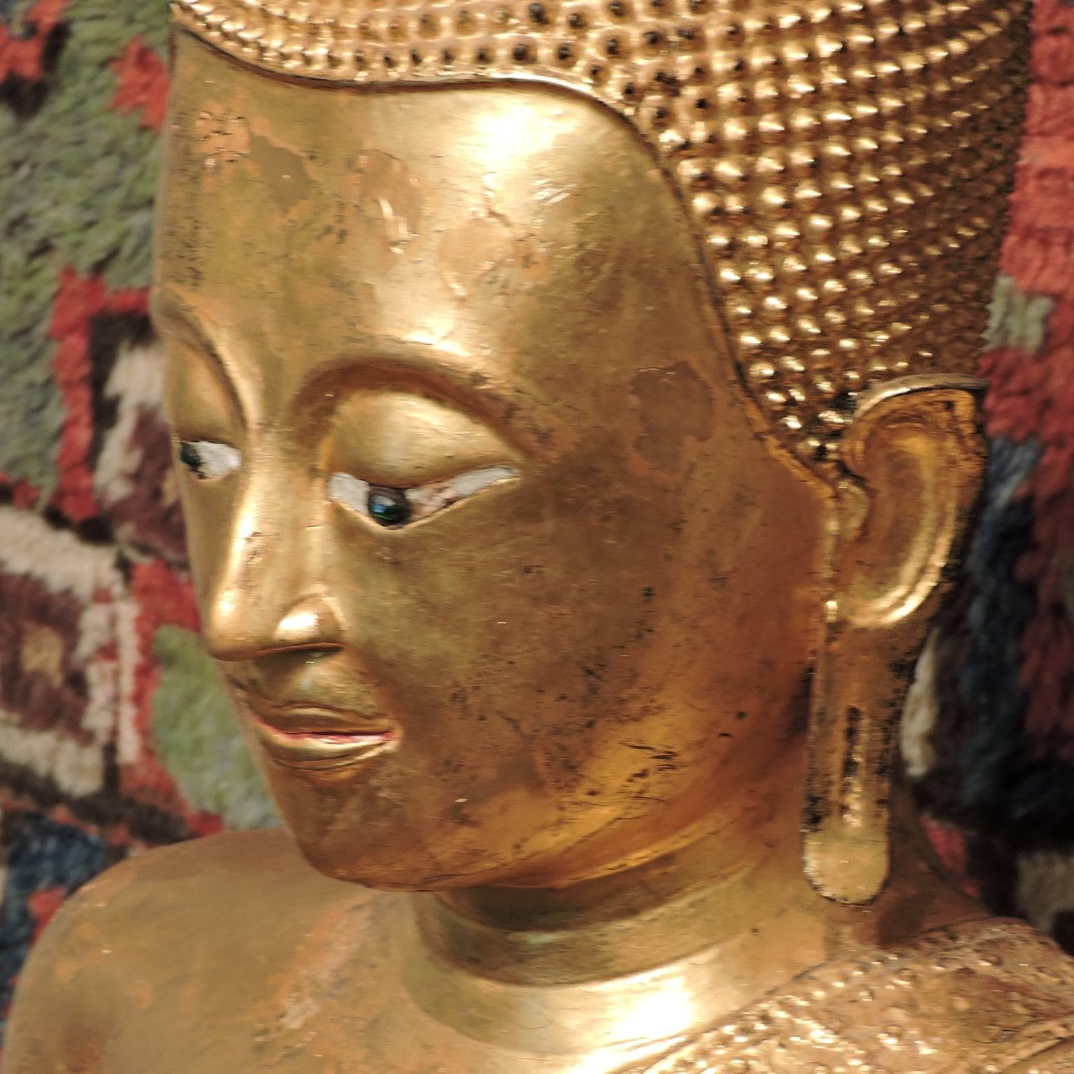 Large Antique 19th Century Thai, Rama IV Gilt Bronze Buddha 1