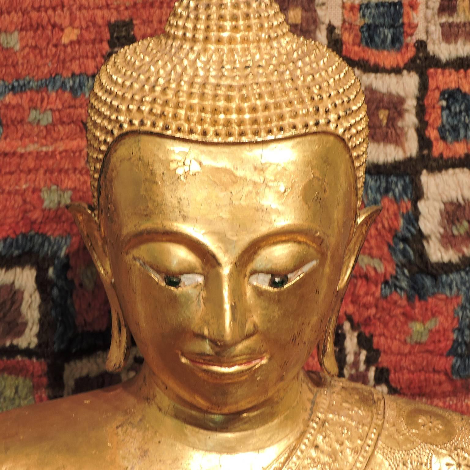 Large Antique 19th Century Thai, Rama IV Gilt Bronze Buddha In Good Condition In Concord, MA