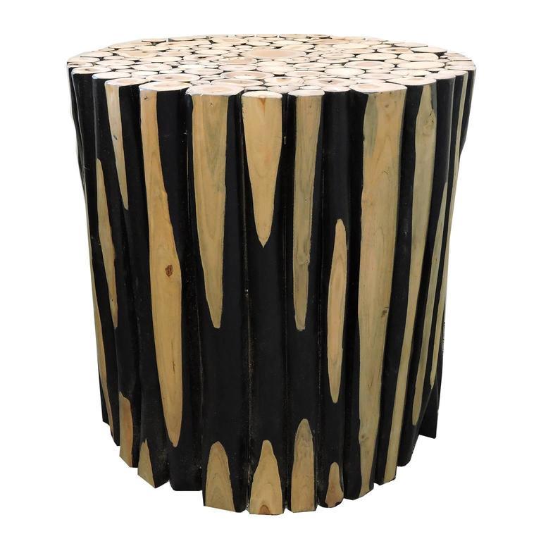 Pair Of Mid Century Modern Unusual Rustic Log Round Side Tables