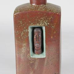 Unusual American Arts and Crafts Glazed Ceramic Flask