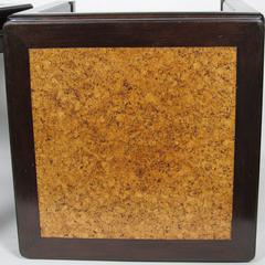 Pair of Mid-Century Dunbar Asian Inspired Side Tables with Cork Inlaid Tops