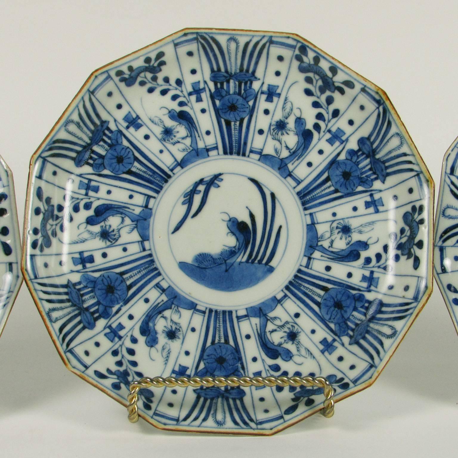 Glazed Set of Six Rare Japanese Ko-Imari Blue and White Porcelain Plates For Sale