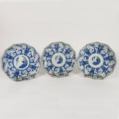 Set of Six Rare Japanese Ko-Imari Blue and White Porcelain Plates