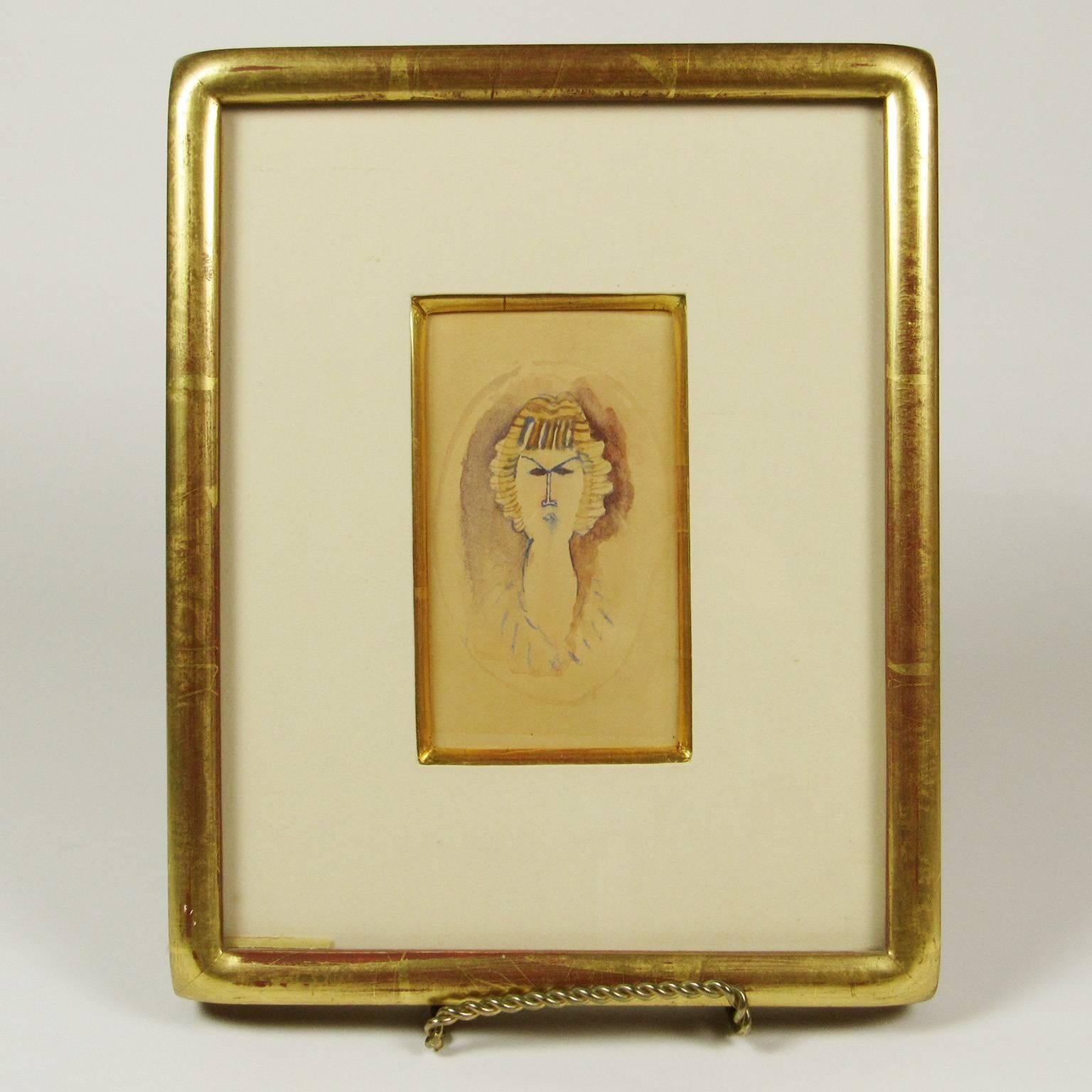 Jules Pascin (French or American, 1885-1930) portrait of Marie Laurencin, circa 1917; watercolor on paper, matted in giltwood frame. Inscribed on verso: 
