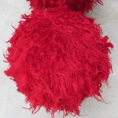 Pair of Turkish Mid-Century Modern Red Shag Ottoman's