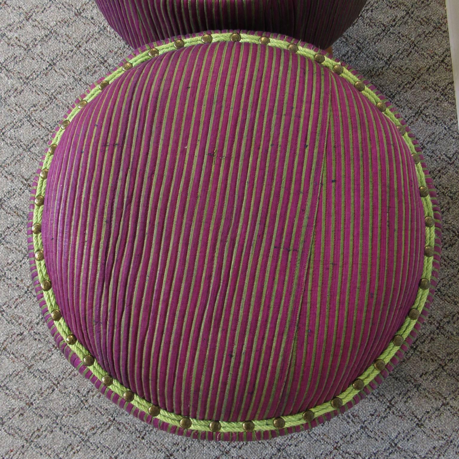 Pair of Turkish Upholstered Mid-Century Modern Ottomans In Excellent Condition In Concord, MA