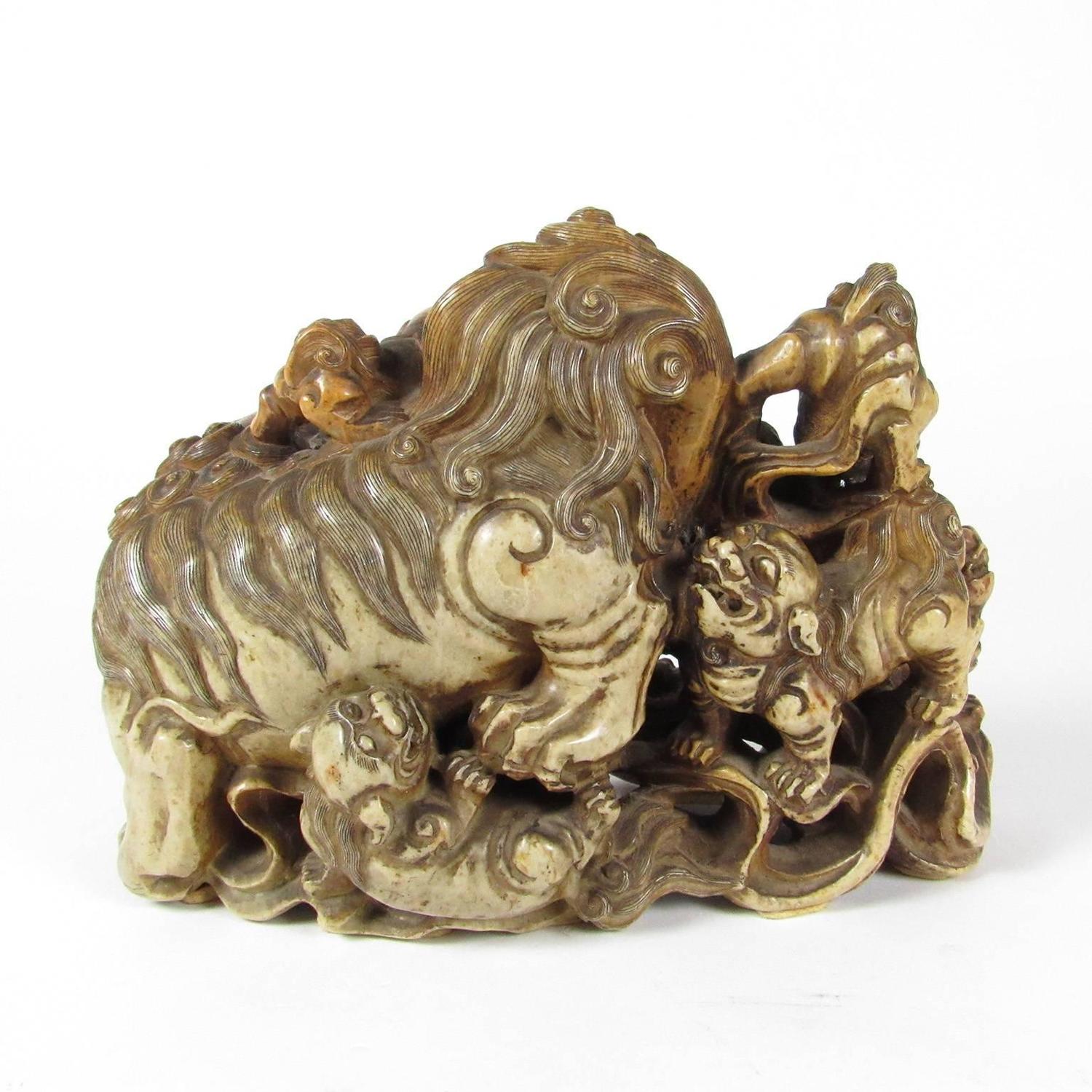Large Antique 19th Century Chinese Soapstone Carving of a Foo Lion at 1stdibs