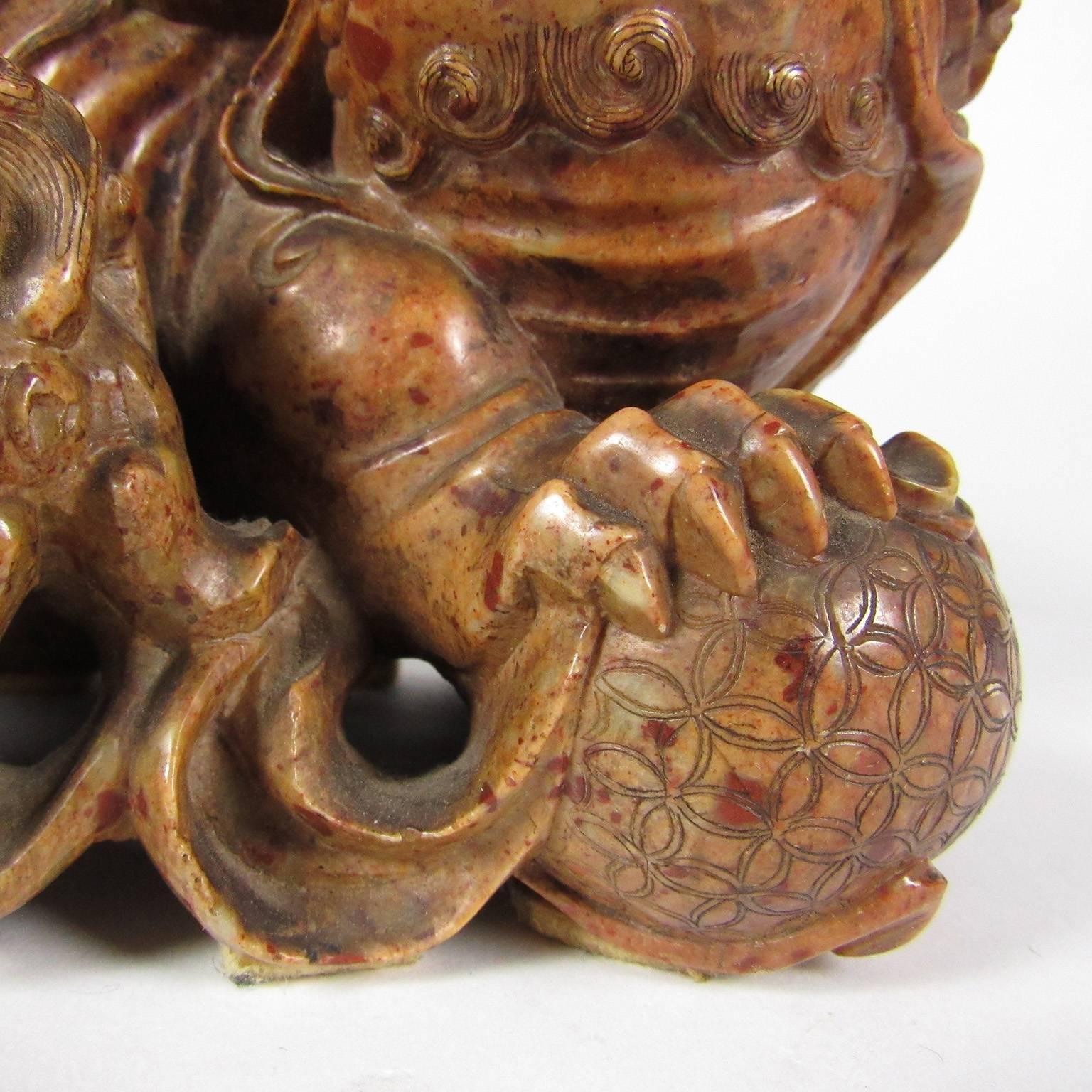 Carved Large Antique 19th Century Chinese Soapstone Carving of a Foo Lion