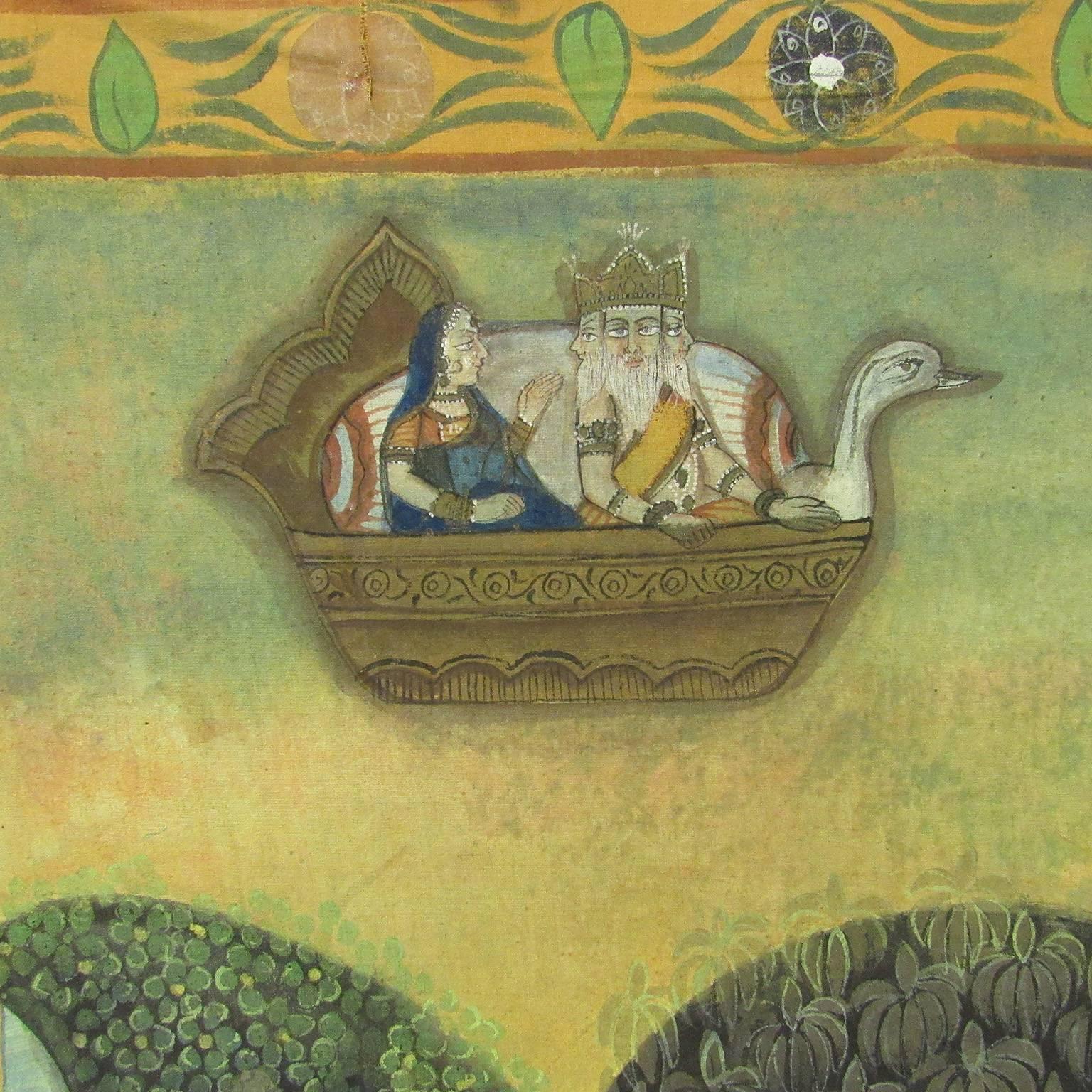Gouache Large 19th Century East Indian Pichwai Painting