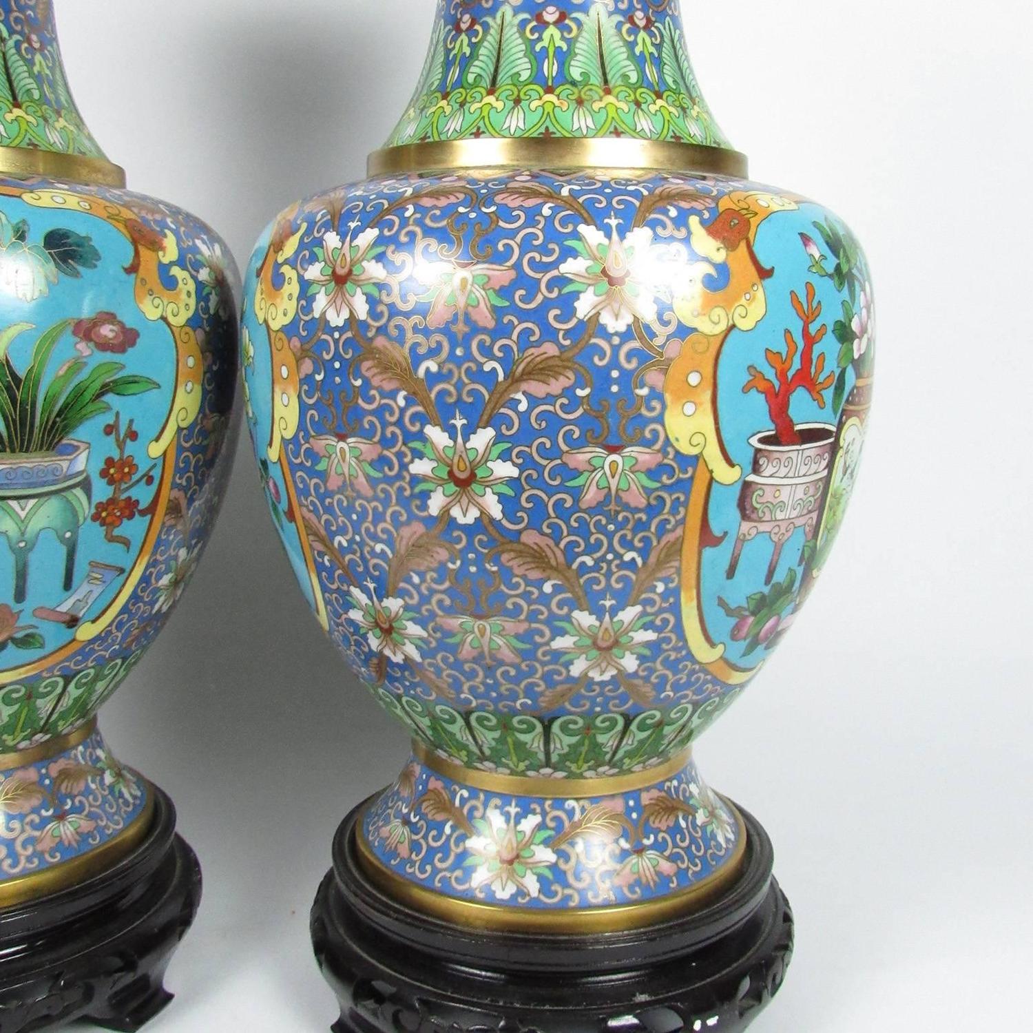 Pair of Mid20th Century Chinese Cloisonné Vases For Sale at 1stdibs