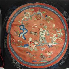 Two 19th Century Chinese Silk Embroidered Textiles Fashioned as Pillows
