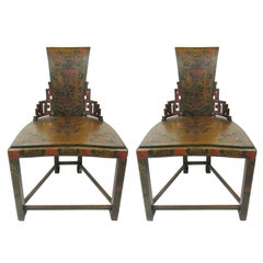 Pair of Antique Chinese Lacquered Side Chairs, Circa 1900