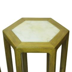 Pair of Tall Antique Chinese Hexagonal Stand with Inset Marble Tops