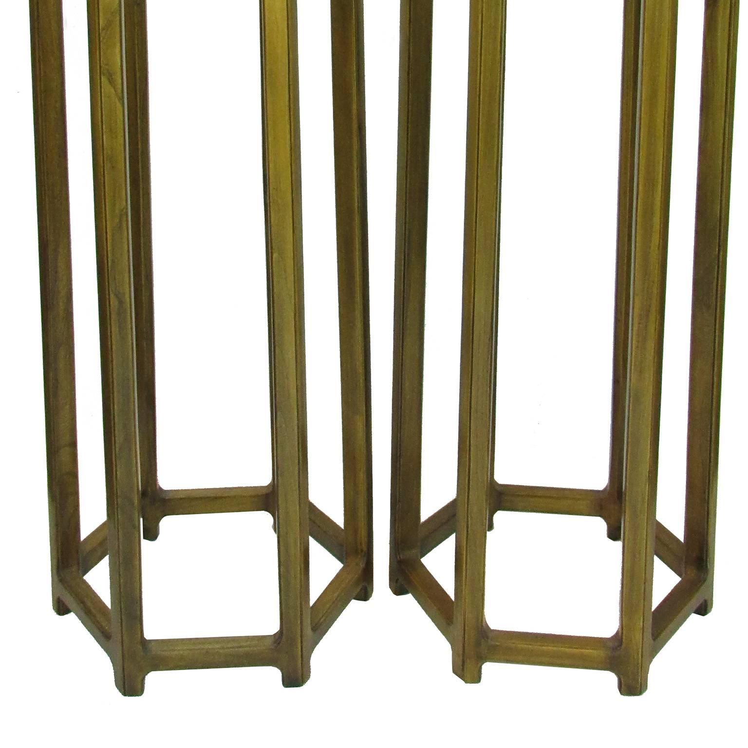 19th Century Pair of Tall Antique Chinese Hexagonal Stand with Inset Marble Tops For Sale