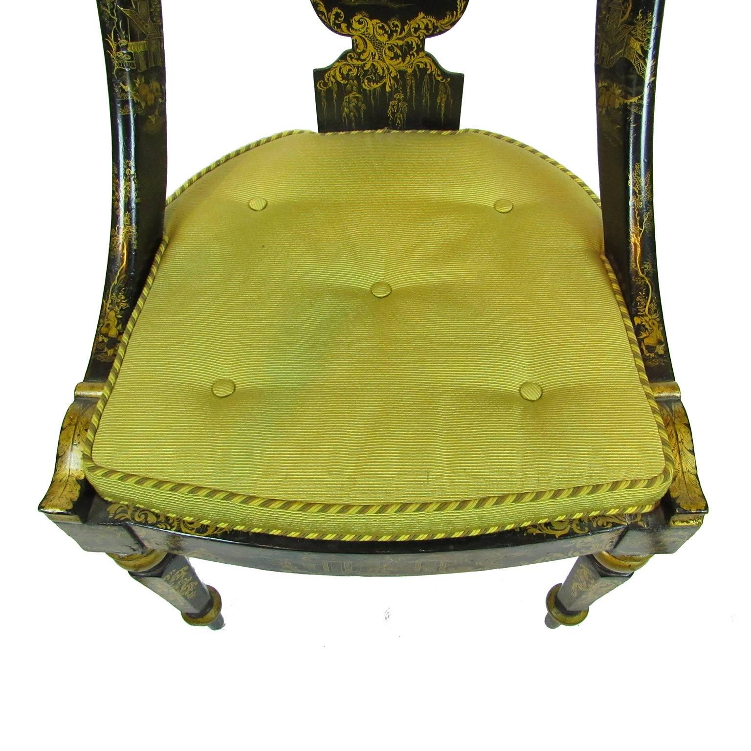 Pair of Regency Japanned and Gilt Decorated Cane Seat Chairs 1