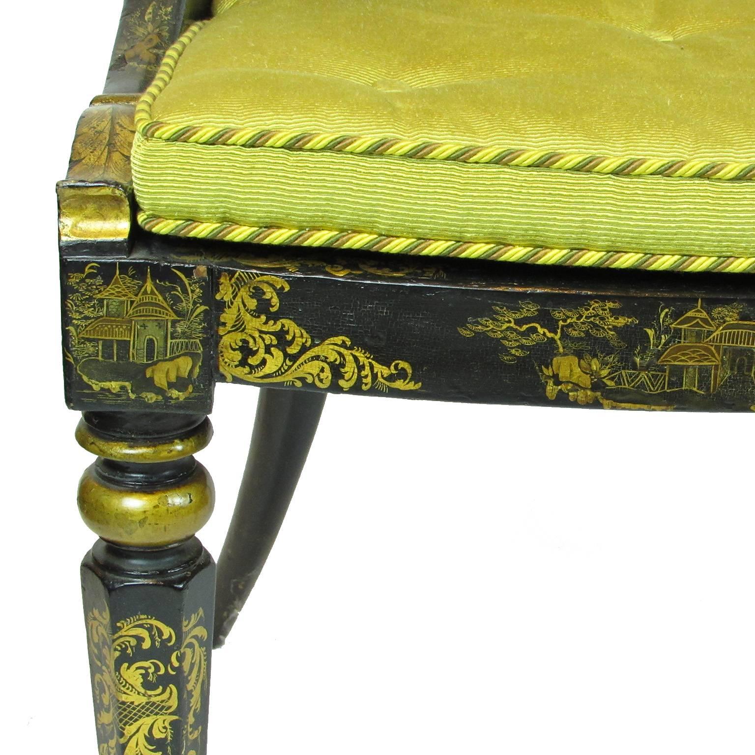 Pair of Regency Japanned and Gilt Decorated Cane Seat Chairs 5