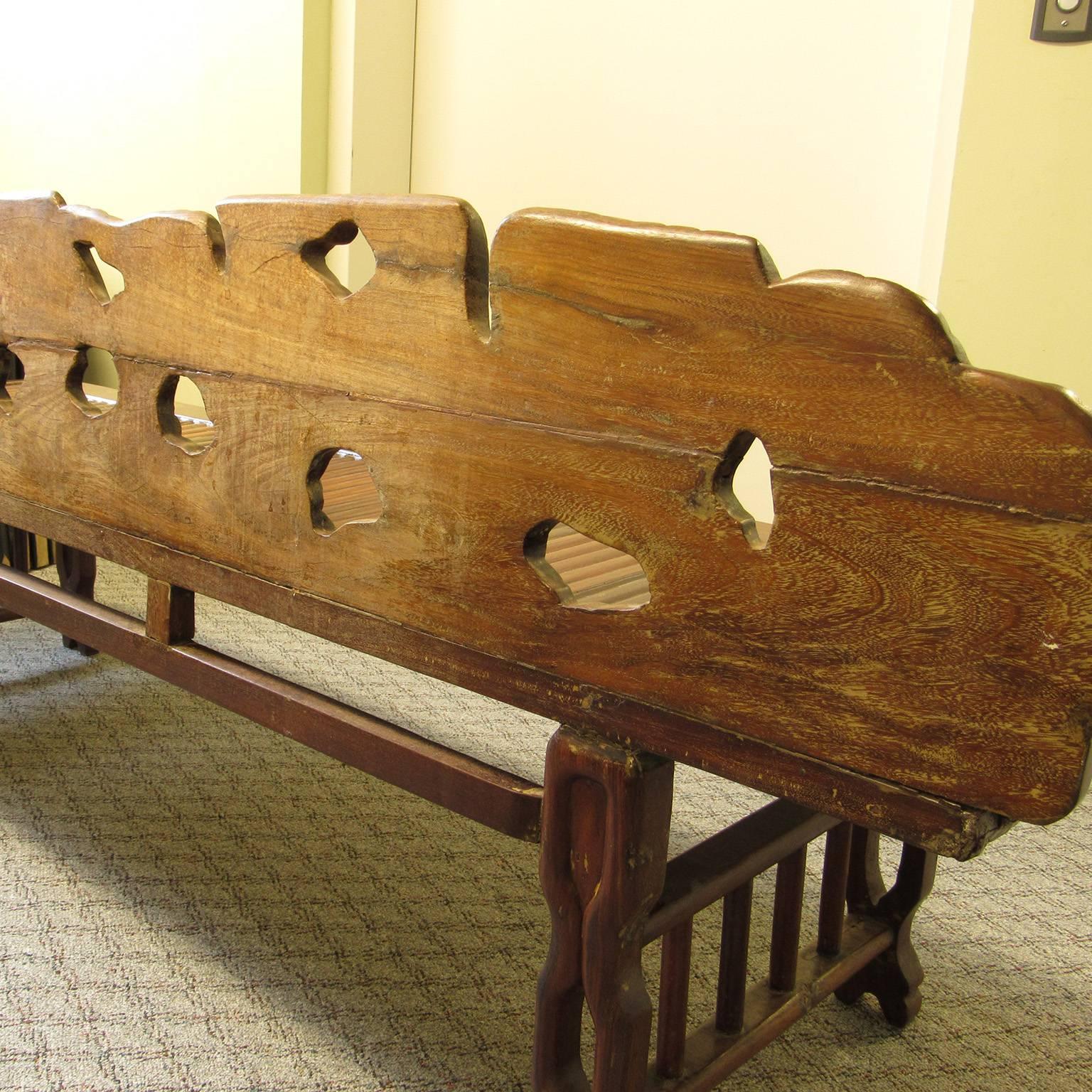 Chinese Unusual Antique Asian Carved Hardwood Scroll Arm Chaise For Sale