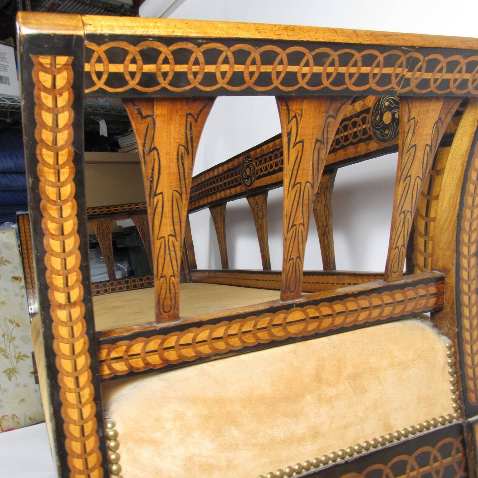 Antique Biedermeier Inlaid and Paint Decorated Fruitwood Settee In Good Condition In Concord, MA