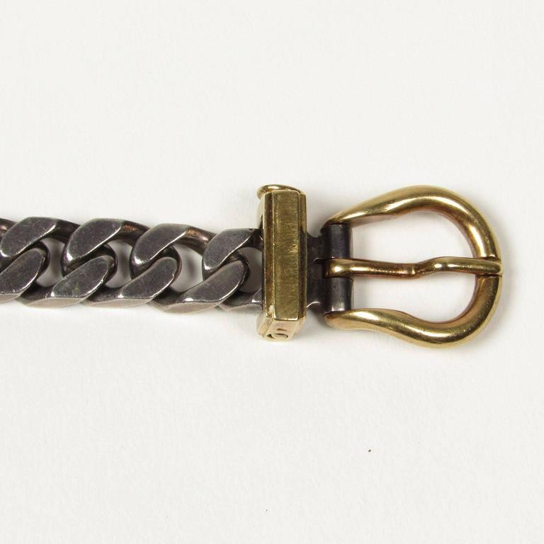 Vintage Hermes Sterling Silver and 18K Gold Curb Chain Link Belt Buckle