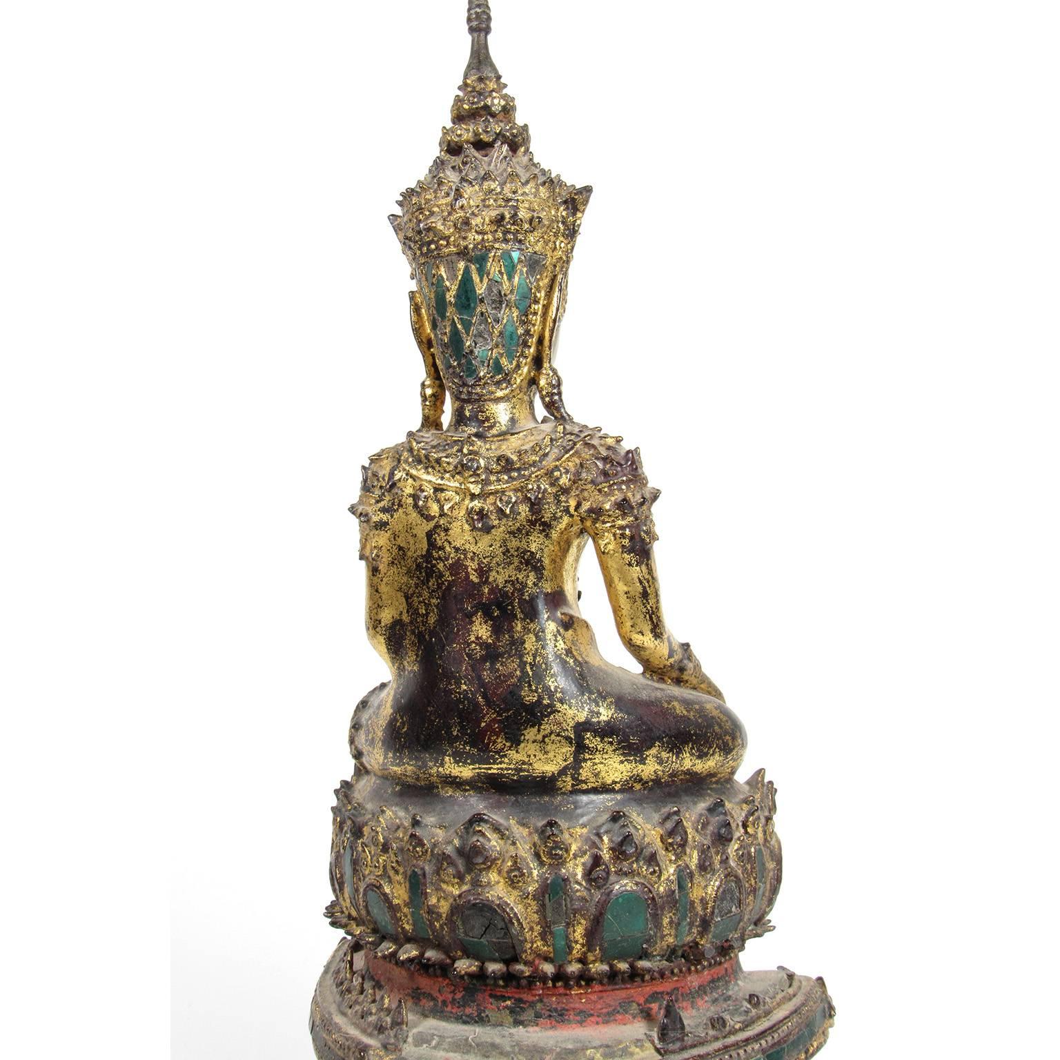 19th Century Royal Thai Gilt Bronze Statue Buddha In Good Condition In Concord, MA