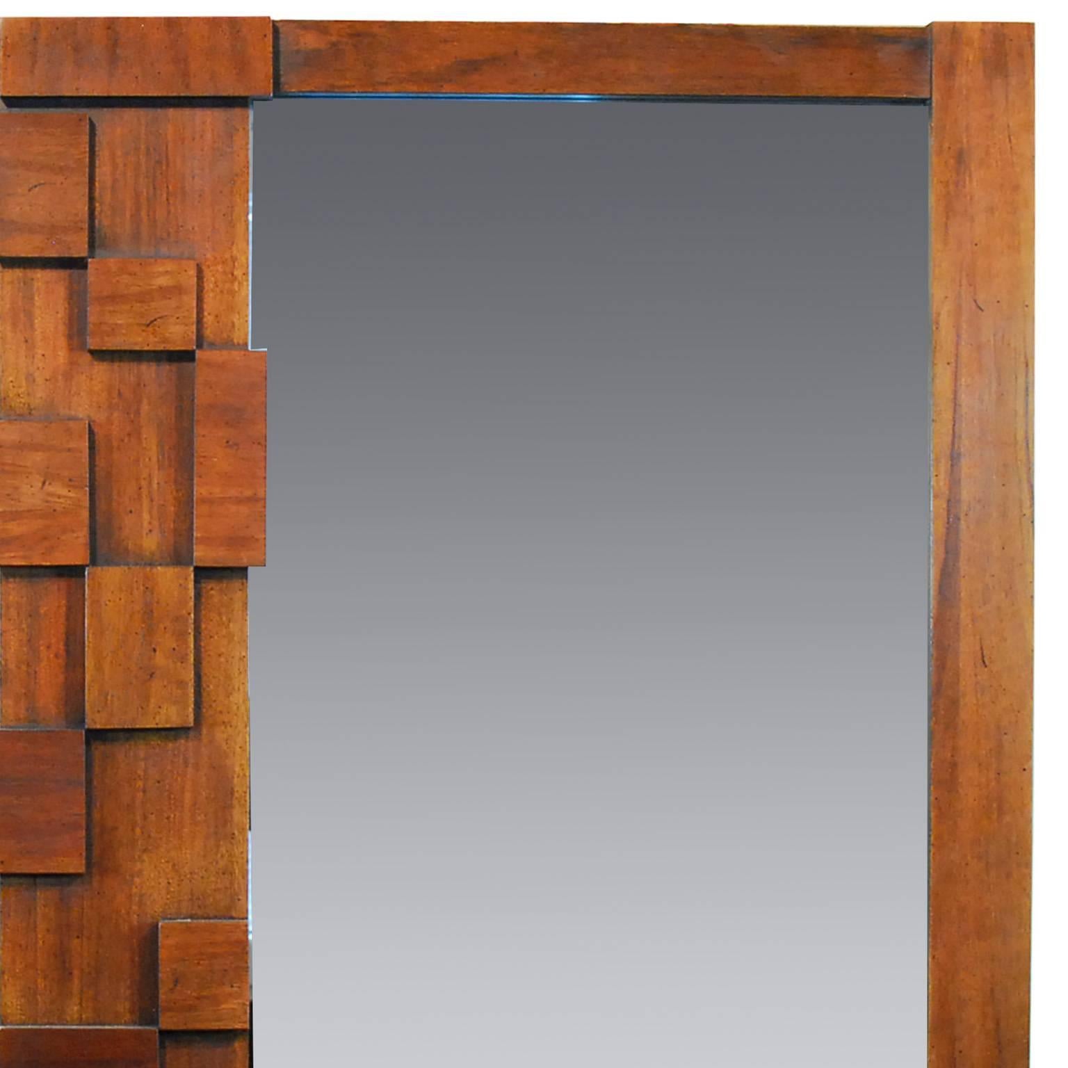 American Mid-Century Modern Lane 'Paul Evans' Style Brutalist Walnut Double Mirror For Sale
