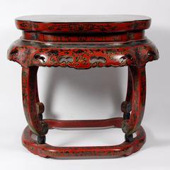 Antique Pair of Chinese Red and Black Lacquer Side Tables