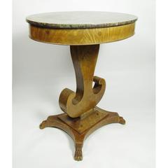 Antique 19th Century Biedermeier Inlaid Walnut Marble-Top Oval Side Table