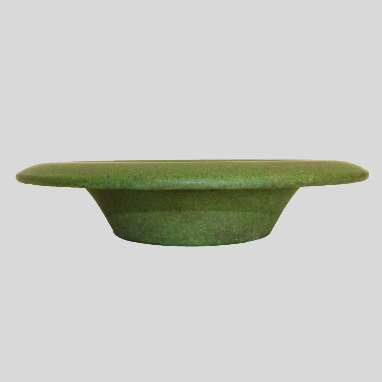 20th Century American Arts & Crafts Matt Green Glazed Ceramic Shallow Bowl For Sale