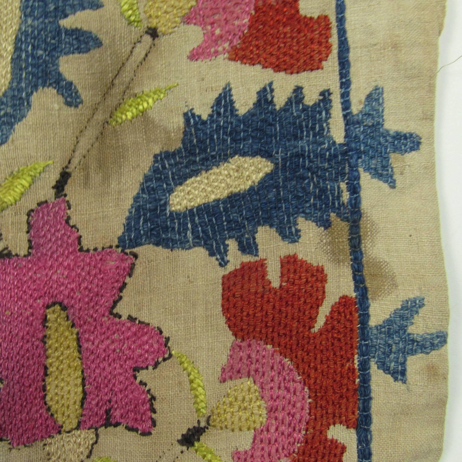 Turkish 18th Century Ottoman Embroidered Textile Fragment For Sale