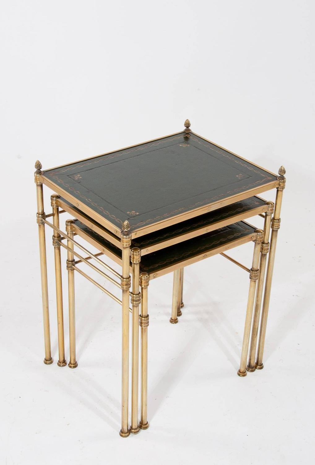 Fine Quality Antique Brass Nest of Tables Leather at 1stdibs