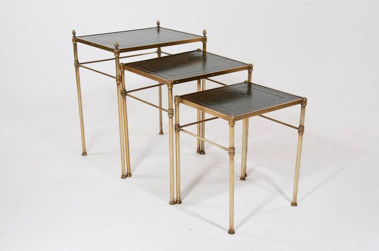 Fine Quality Antique Brass Nest of Tables Leather at 1stDibs