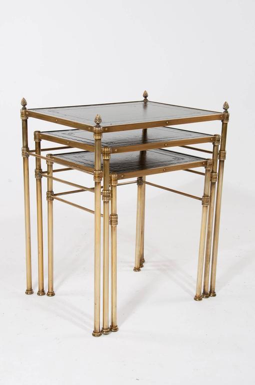 Fine Quality Antique Brass Nest of Tables Leather at 1stDibs