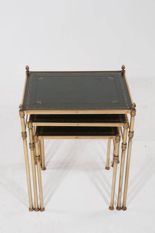 Fine Quality Antique Brass Nest of Tables Leather at 1stDibs